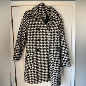 Michael Kors Black and White Houndstooth Pea Coat/Trench Coat with Tie - Offer!
